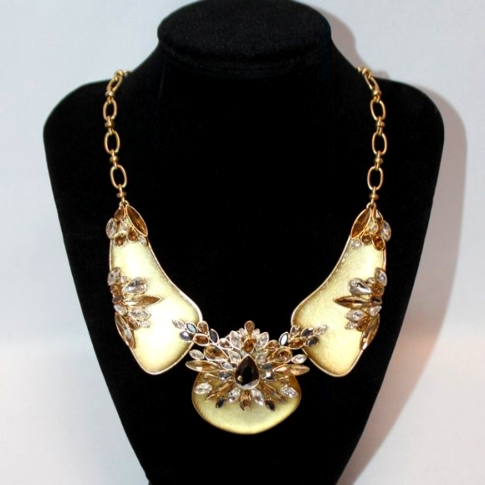NWT Badgley Mischka "Belle" Golden and Crystal Statement Necklace